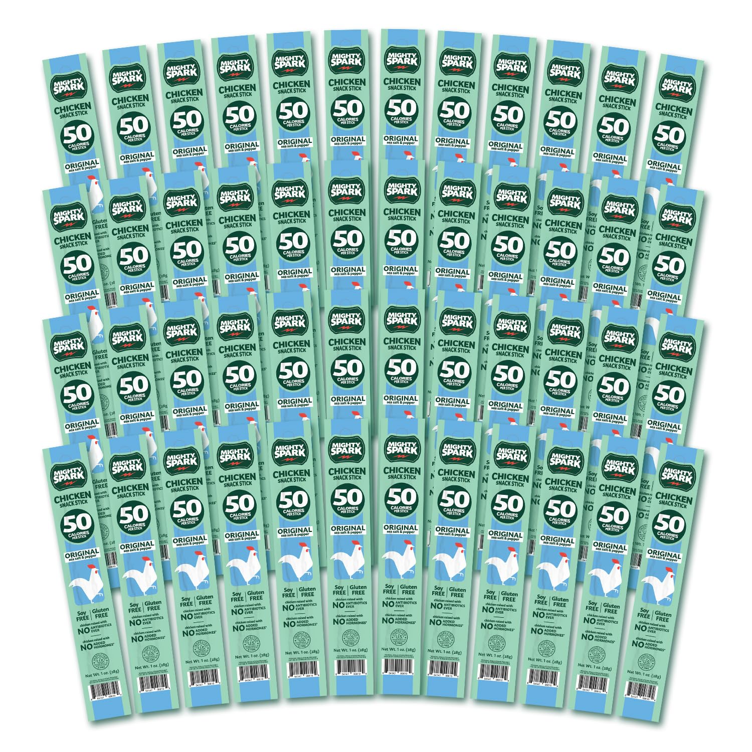 Mighty Spark Chicken Snack Sticks - Original Sea Salt & Pepper - 6g of Protein  No s Ever  No  s Added  Gluten Free  Soy Free Meat Sticks - High Protein Keto Snacks  Weight Watchers Approved Snacks - 48 Count