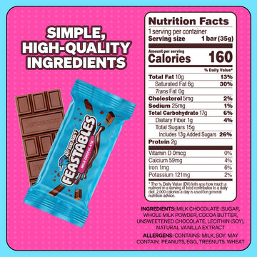 Feastables MrBeast Milk Chocolate Chocolate Bar, Full Size Bar for Adults & Kids, Candy Bars, Snacks, Gifts, or Dessert, Sweet &