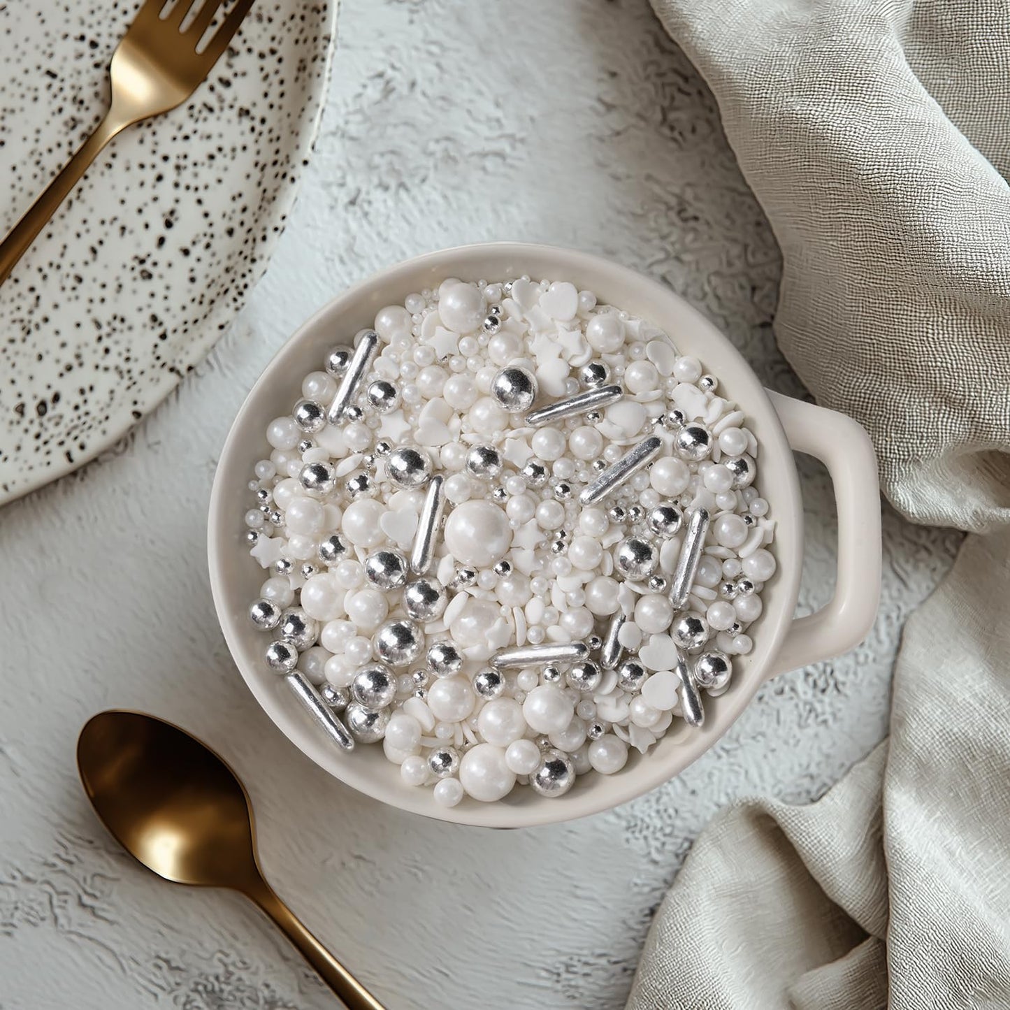 White Wedding Sprinkles For Cake Decorating 4.23Ounce - Sugar Mix Contains White & Silver Pearl Sprinkles For Cupcake Toppers, I