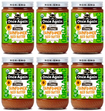 Once Again Organic Sunflower Butter, Unsweetened, Dairy & Nut Free, Vegan, 16 oz Glass Jars (6-Pack)