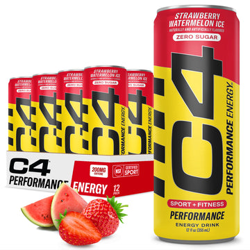 C4 Energy Drink 12oz (Pack of 12) - Strawberry Watermelon Ice - Sugar Free Pre Workout Performance Drink with No Artificial Colo