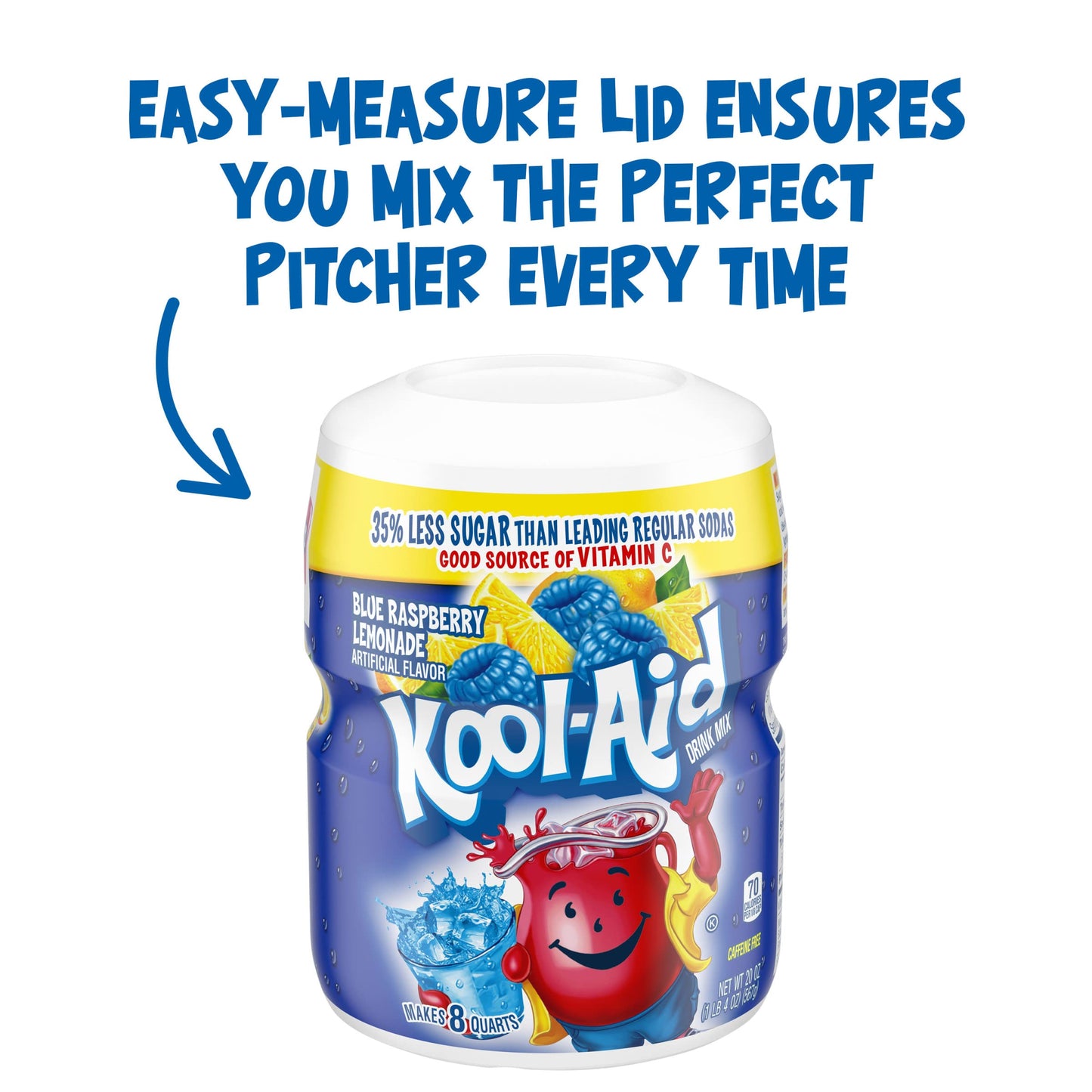 Kool-Aid Powdered Drink Mix, Caffeine Free, Blue Raspberry Lemonade, 20 oz Canisters, Pack of 12