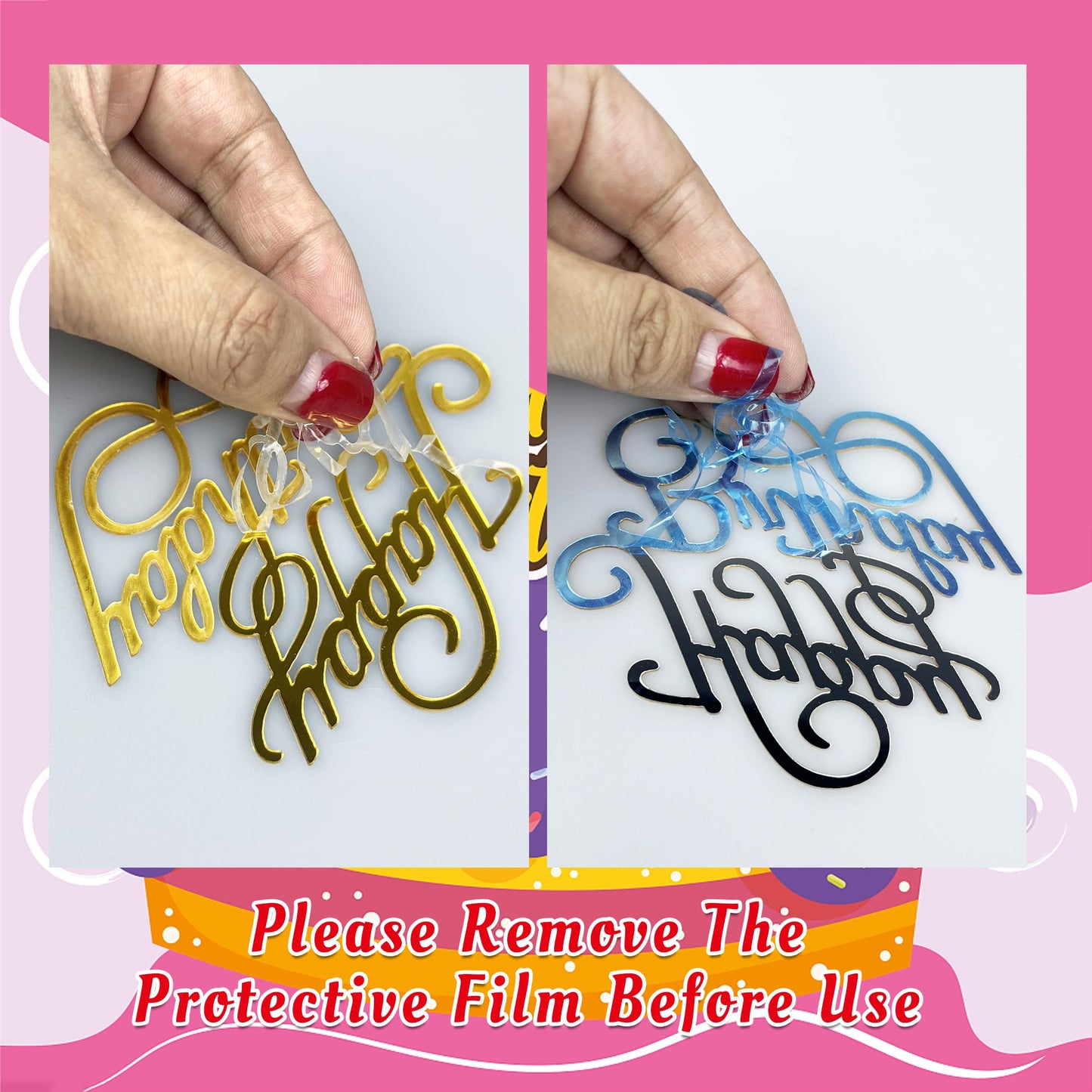 15 Pcs Gold Happy Birthday Cake Toppers Mirror Acrylic Cake Topper Side Cake Decorations Gold Cake Inserts Cake Decorating Suppl