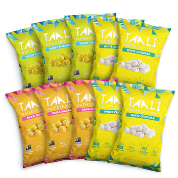 Taali 3-Flavor Variety Water Lily Pops (10-Pack) - Roasted Fox Nuts Makhana Snack | Crunchy Indian Healthy Snacks | Protein-rich