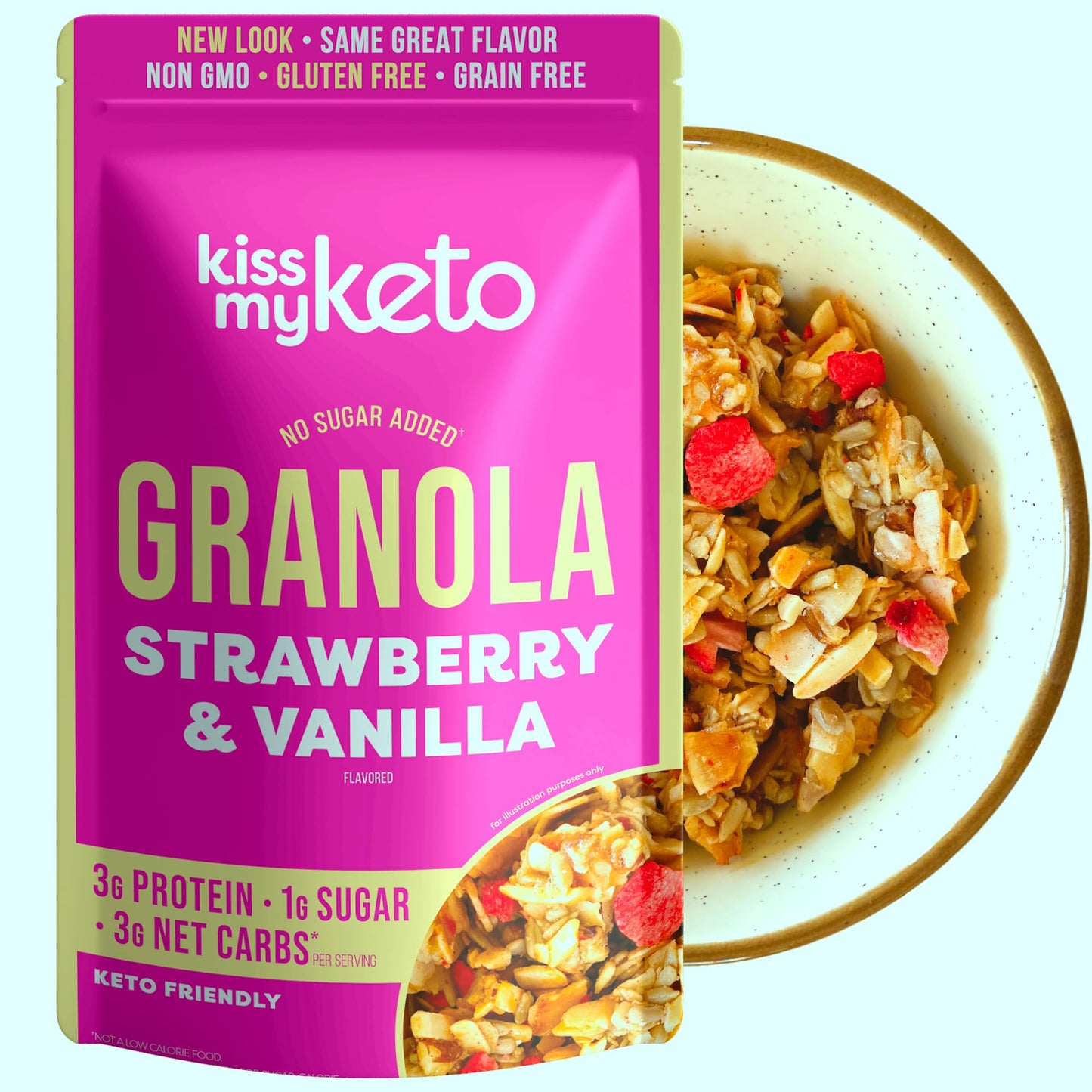 Kiss My Keto Granola Cereal – Strawberry Vanilla Low Carb, Gluten Free, 2g Net Carbs, Pack of 1