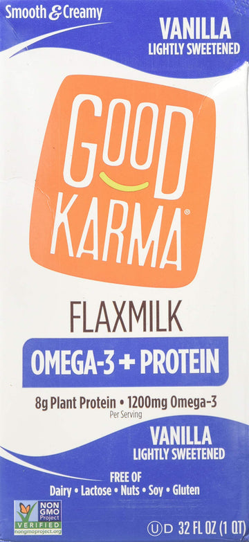 Good Karma, Flax Milk, Protein, Vanilla, Pack Of 6, Size 32 Fz - No Artificial Ingredients Dairy Free Gluten Free Low Sodium Veg