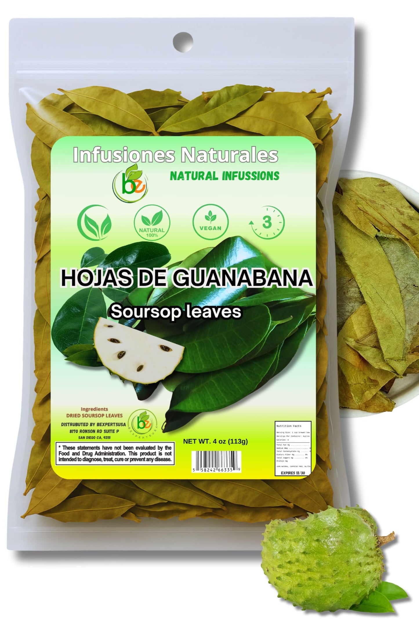 B-Experts Soursop Leaves Tea – 100% Natural, Vegan, Non-GMO – Jumbo 4 oz – Caffeine-Free Herbal Tea – Makes 30+ Cups
