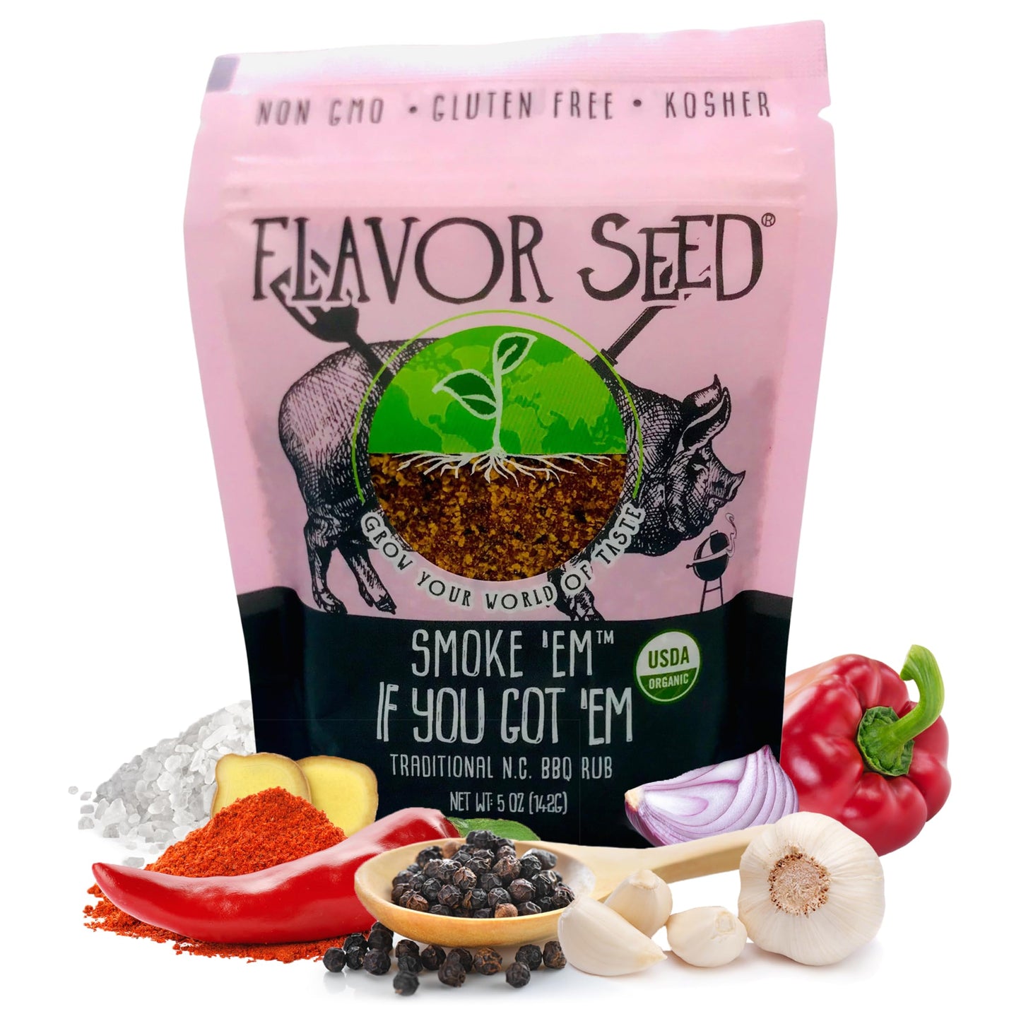 Flavor Seed Organic BBQ Rub, Sweet & Spicy Gluten Free Seasoning, 5 oz Resealable Pouch