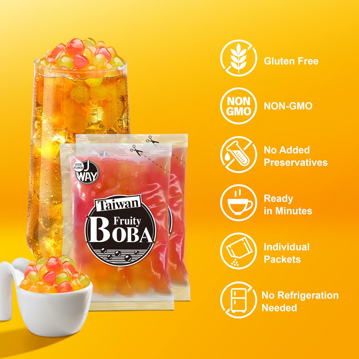J Way Local Flavor Boba Authentic Instant Tapioca Boba Pearls Bulk, 60 Servings For Milk Tea,Smoothies And Desserts,Fruity Flavo