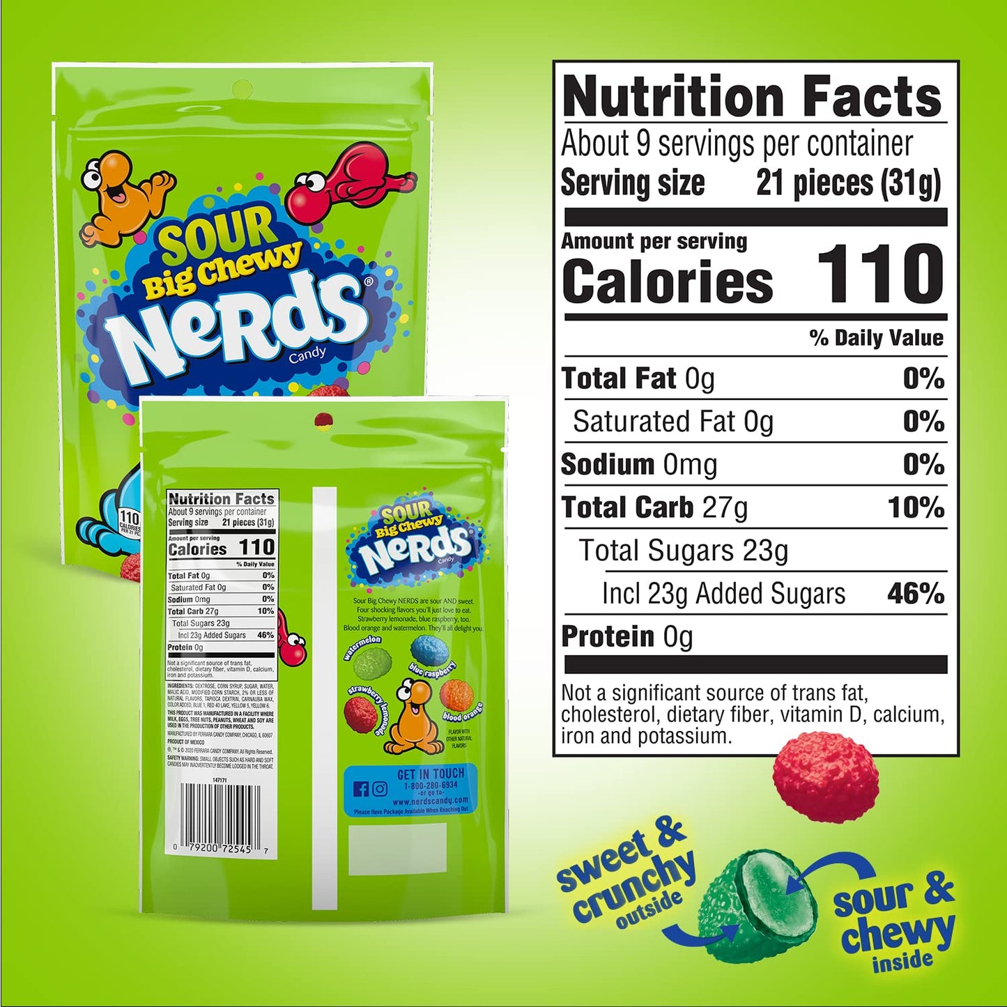 NERDS Big Chewy & Sour Big Chewy Candy Variety Pack | Individually Packaged, Reclosable Bags of Candy | Bulk Candy | Pack of 4,