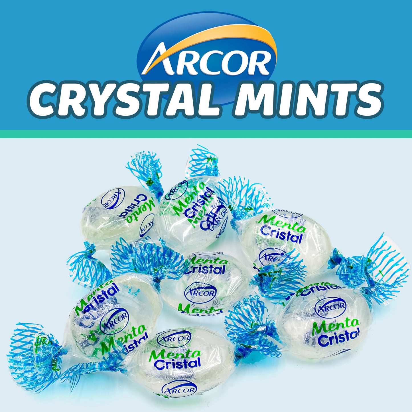Arcor Crystal Mints Hard Candy - 2 Pounds Approx 200 Pieces - Blue Crystal Mints Hard Candy - Bulk Candy, Individually Wrapped C
