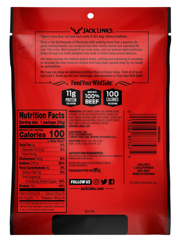 Jack Links Beef Jerky, Peppered, 11g Protein, 1.25oz Bags, Pack of 10, Pantry-Ready Snacks