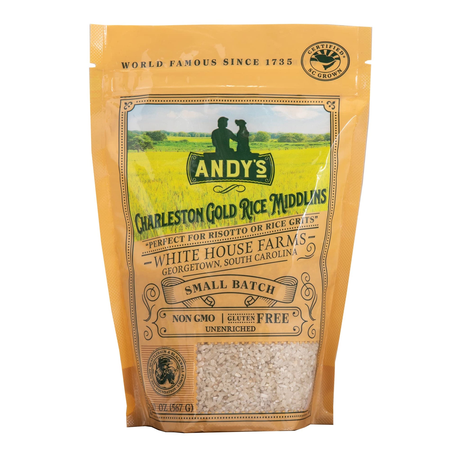 Andy’S Charleston Gold Rice Middlins By White House Farms| Gluten Free & Non Gmo | Sugar Free, Aromatic | Harvested In The Usa | 1 Pack |20 Oz (1.25Lb)