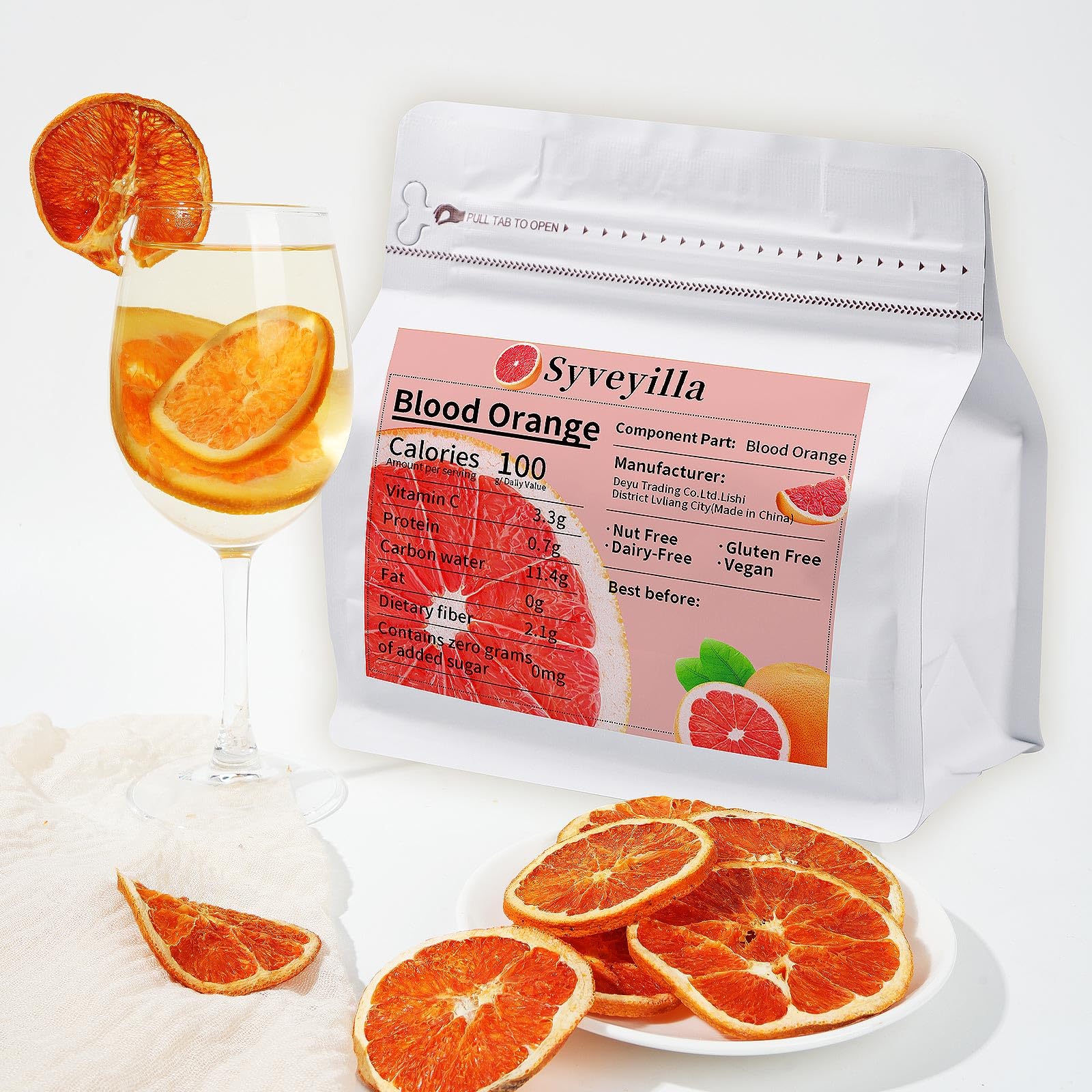 Syveyilla Dried Blood Orange Slices 250g/8.82oz - 100% Natural, No Additives, Perfect for Cocktails, Fruit Tea, Crafts, and Baking
