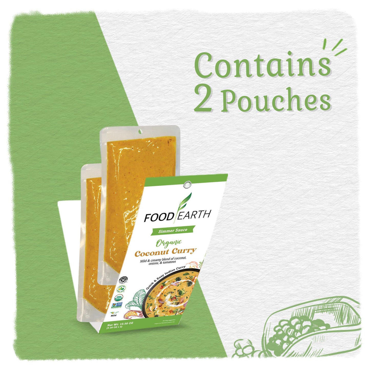 Food Earth Indian Simmeacr Sauce - Coconut Curry - Organic, Vegan, Gluten-Free, Gmo-Free - Microwavable Cooking Sauce - 12 Pouch