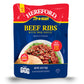 Hereford Beef Ribs with BBQ Sauce | Shelf Stable | Fully Cooked | Ready-to-Eat | Beef Raised with No Added Hormones | 12g of Pro