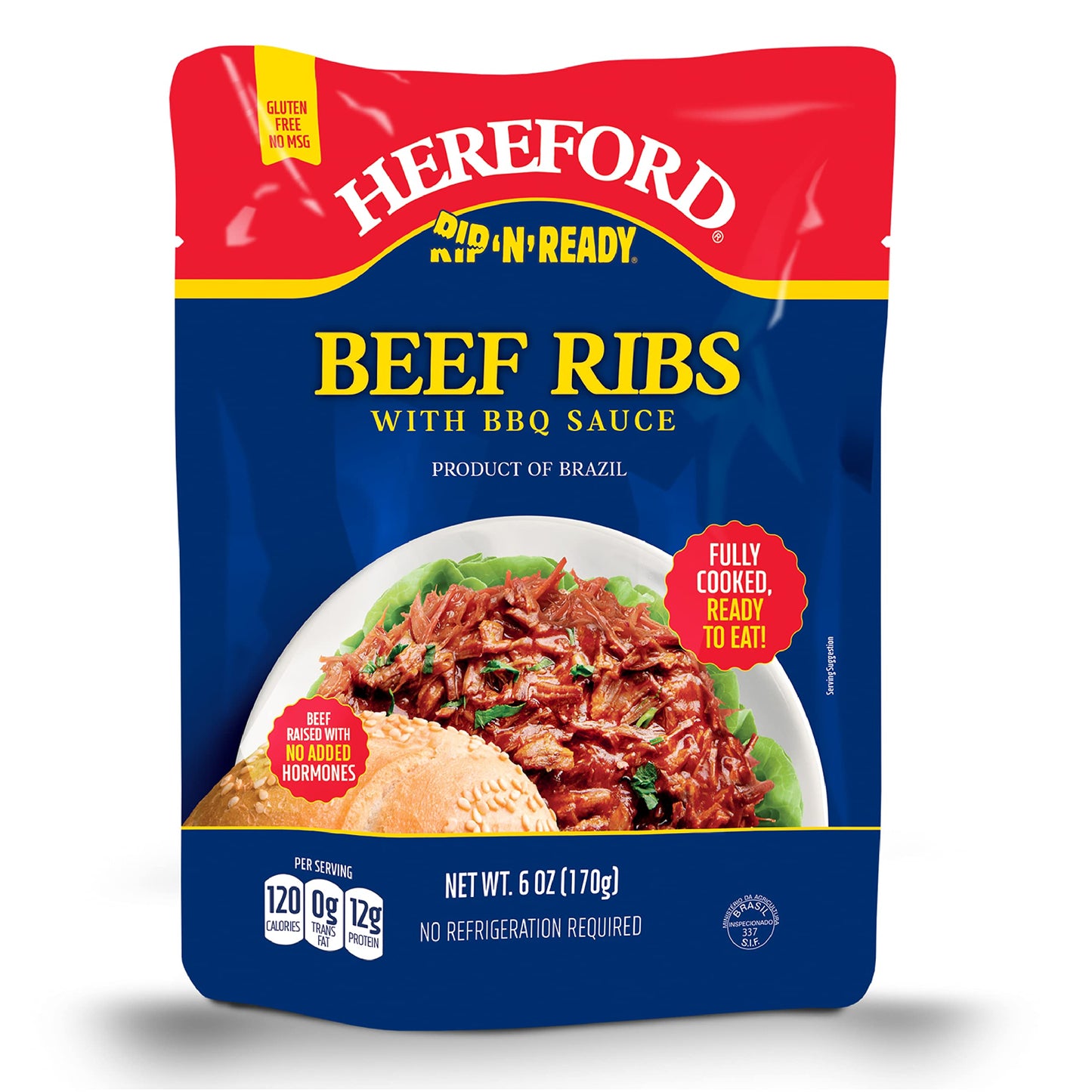Hereford Beef Ribs with BBQ Sauce | Shelf Stable | Fully Cooked | Ready-to-Eat | Beef Raised with No Added Hormones | 12g of Pro