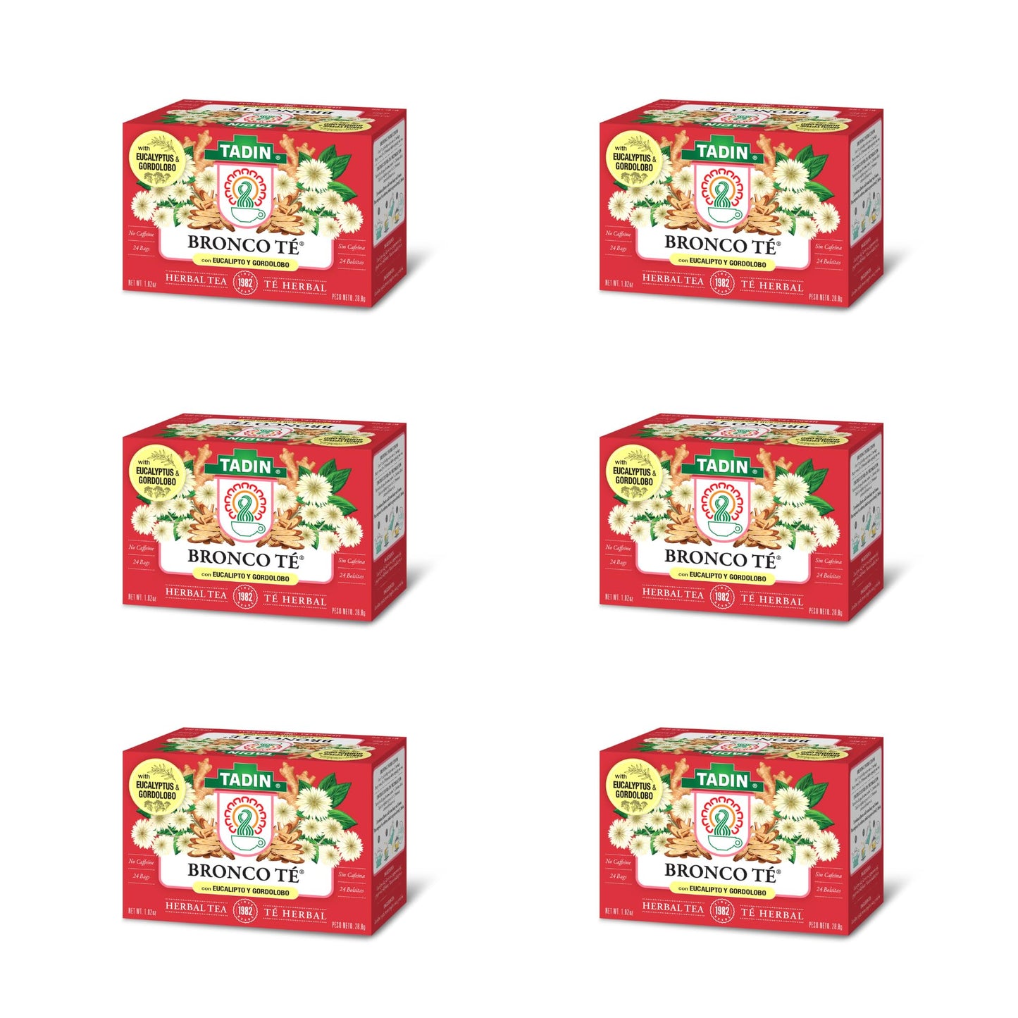 Tadin Bronco Herbal Tea, Caffeine Free, 24 Tea Bags, Pack of 6