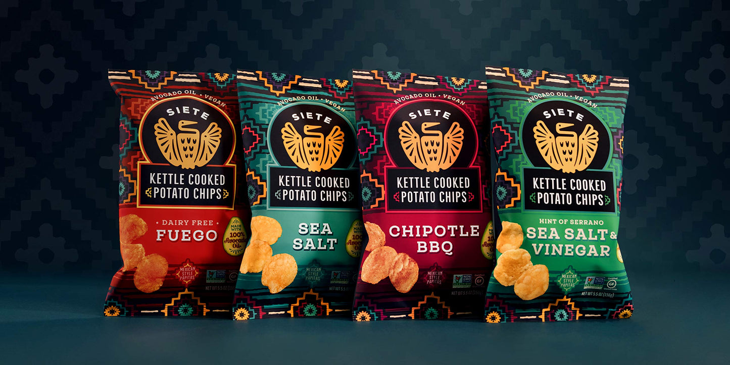 Siete Grain Free Potato Chips - Kettle Cooked | Gluten Free Chips | Vegan Snacks | Non GMO | Variety Pack, Sea Salt, Sea Salt &