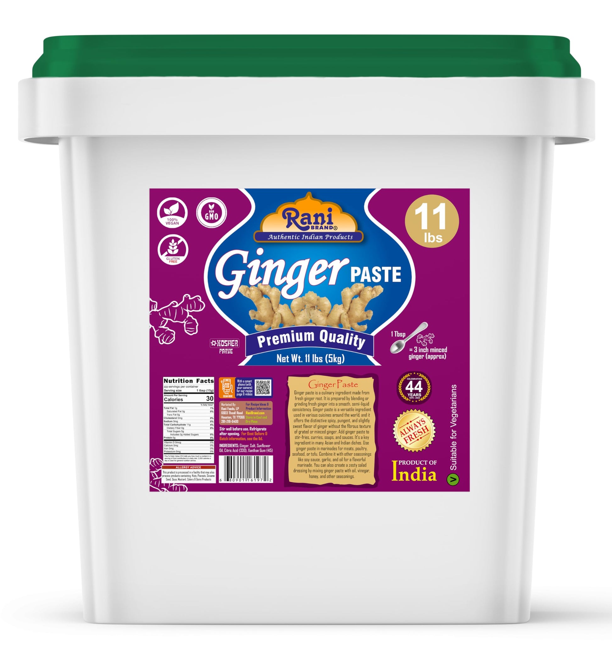 Rani Ginger Cooking Paste 176Oz (11Lbs) 5Kg Bulk ~ Vegan | Gluten Free | Non-Gmo | Kosher | No Colors | Indian Origin