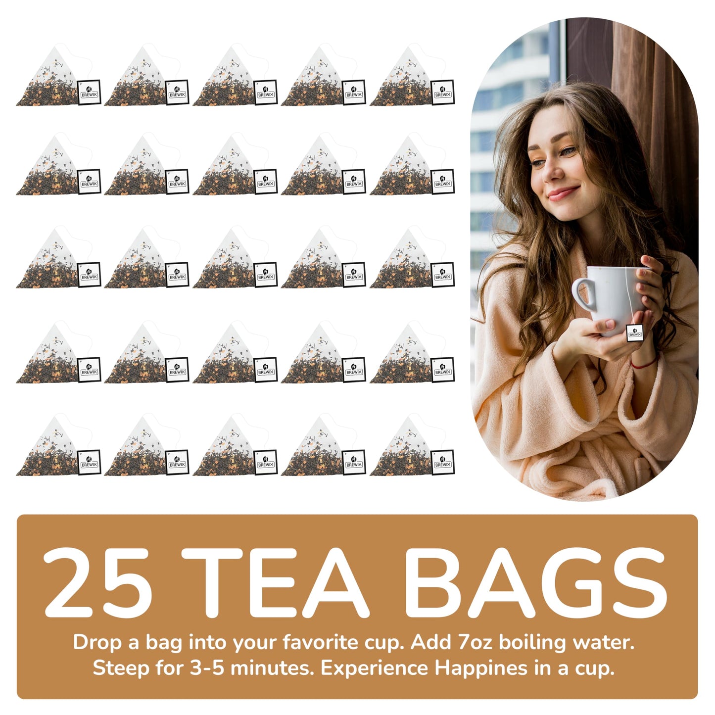 BREWIX Vanilla Spiced Chai Tea - High Caffeine, Gluten Free, 25 Pyramid Tea Bags