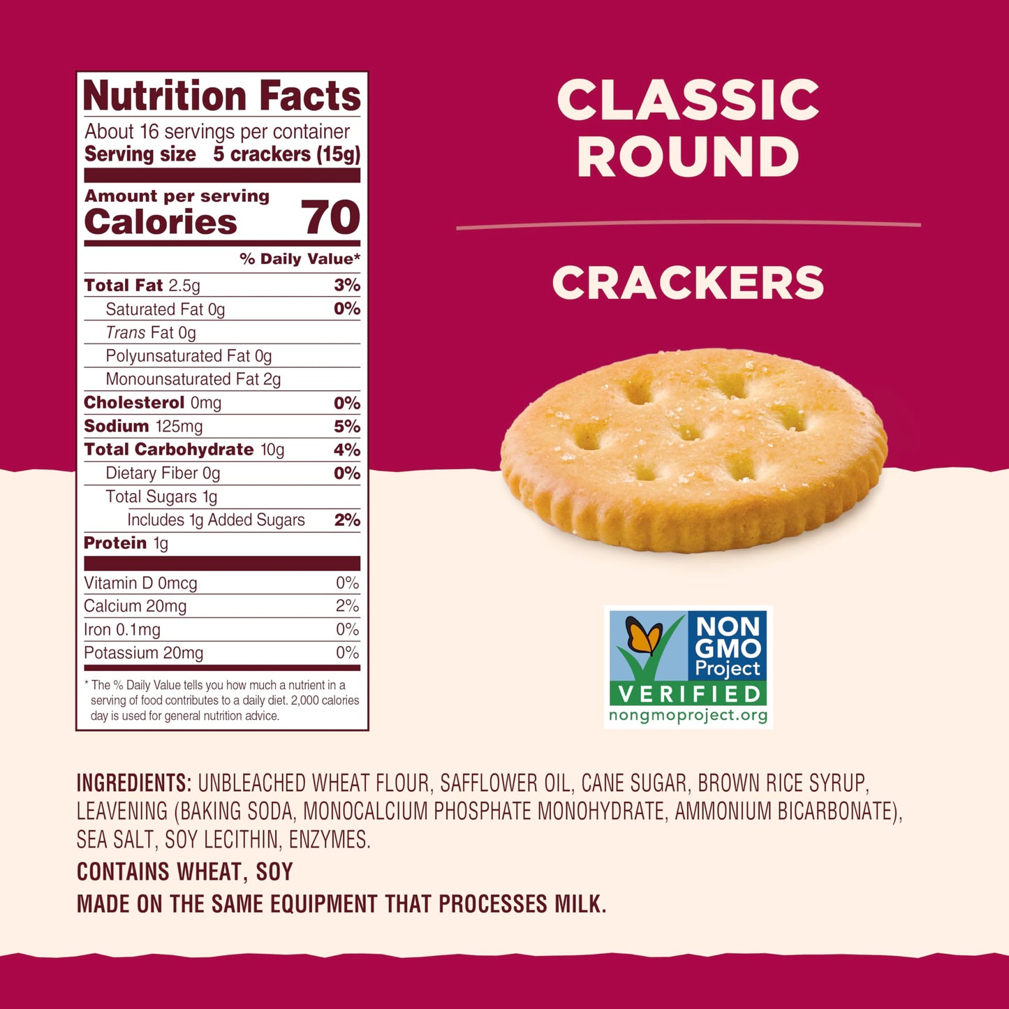Back to Nature Classic Round Crackers - Dairy Free, Non-GMO, Made with Wheat Flour & Sea Salt, Delicious & Quality Snacks, 8.5 O