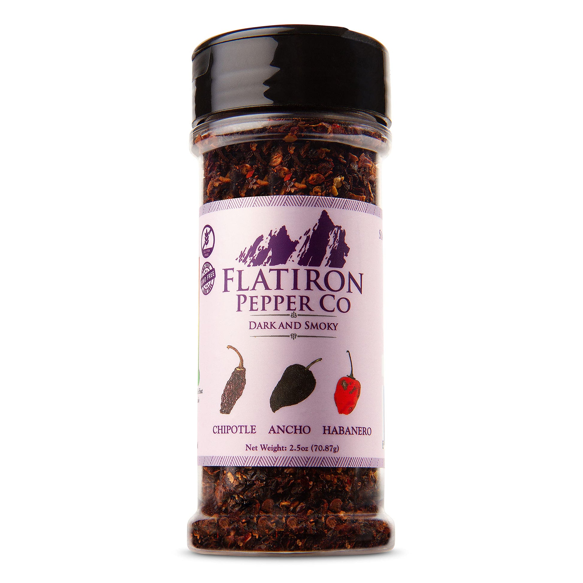 Flatiron Pepper Co  Dark and Smoky enhanced Smoked Chile Flakes. Chipotle - Ancho - Habanero