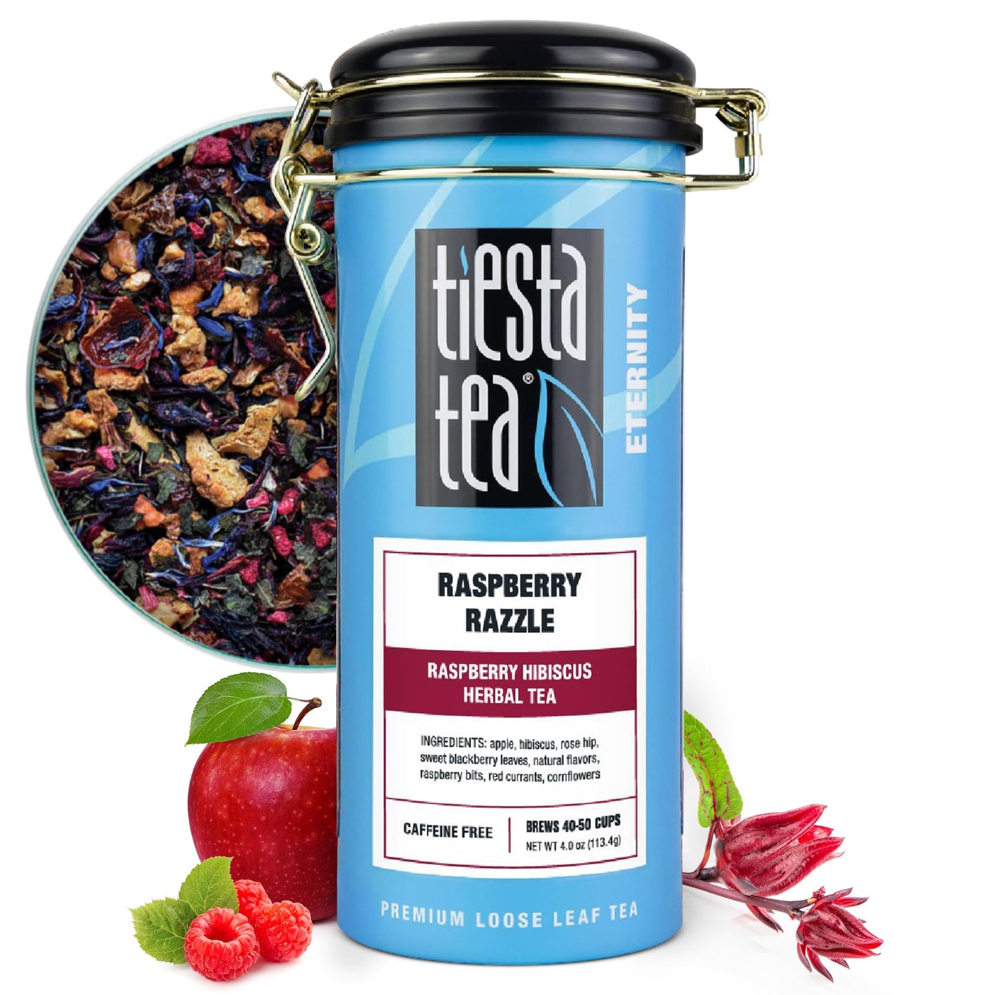Tiesta Tea - Raspberry Razzle Tea  Loose Leaf  Raspberry Hibiscus Herbal Tea  Top-Grade Energy Blend-Free Tea Blend  Make Hot Or Iced & Up To 50 Cups  4 Oz Refillable Tin