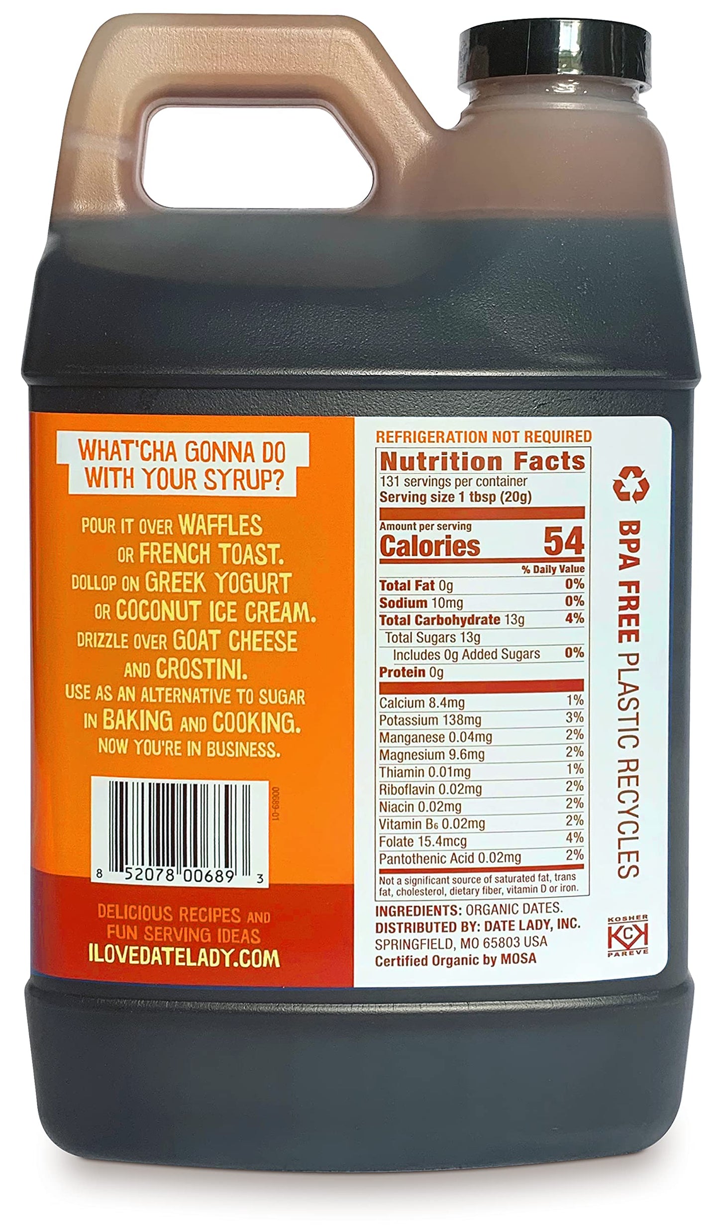 Award Winning Bulk Organic Date Syrup 5.8 lb - 100% Dates. Vegan, Paleo, Gluten-free & Kosher - Also Known As Silan, Date Honey