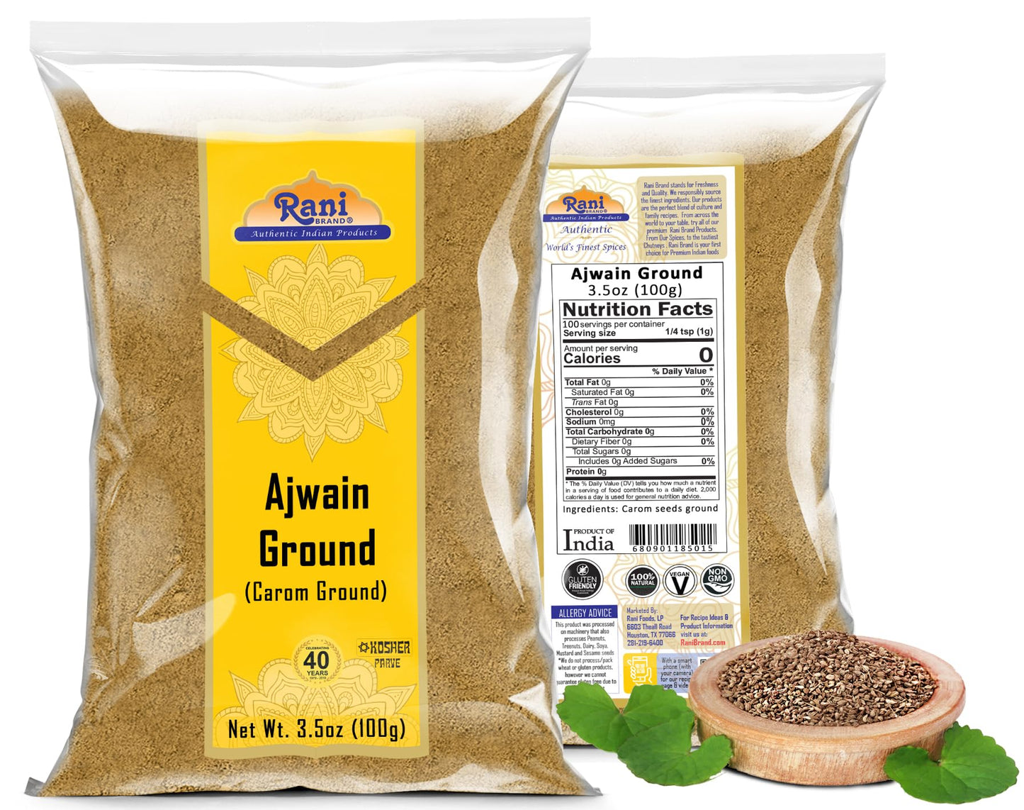 Rani Ajwain Powder - All Natural, Vegan, Gluten Friendly, NON-GMO, Kosher, 3.5oz (100g) - Authentic Indian Spice