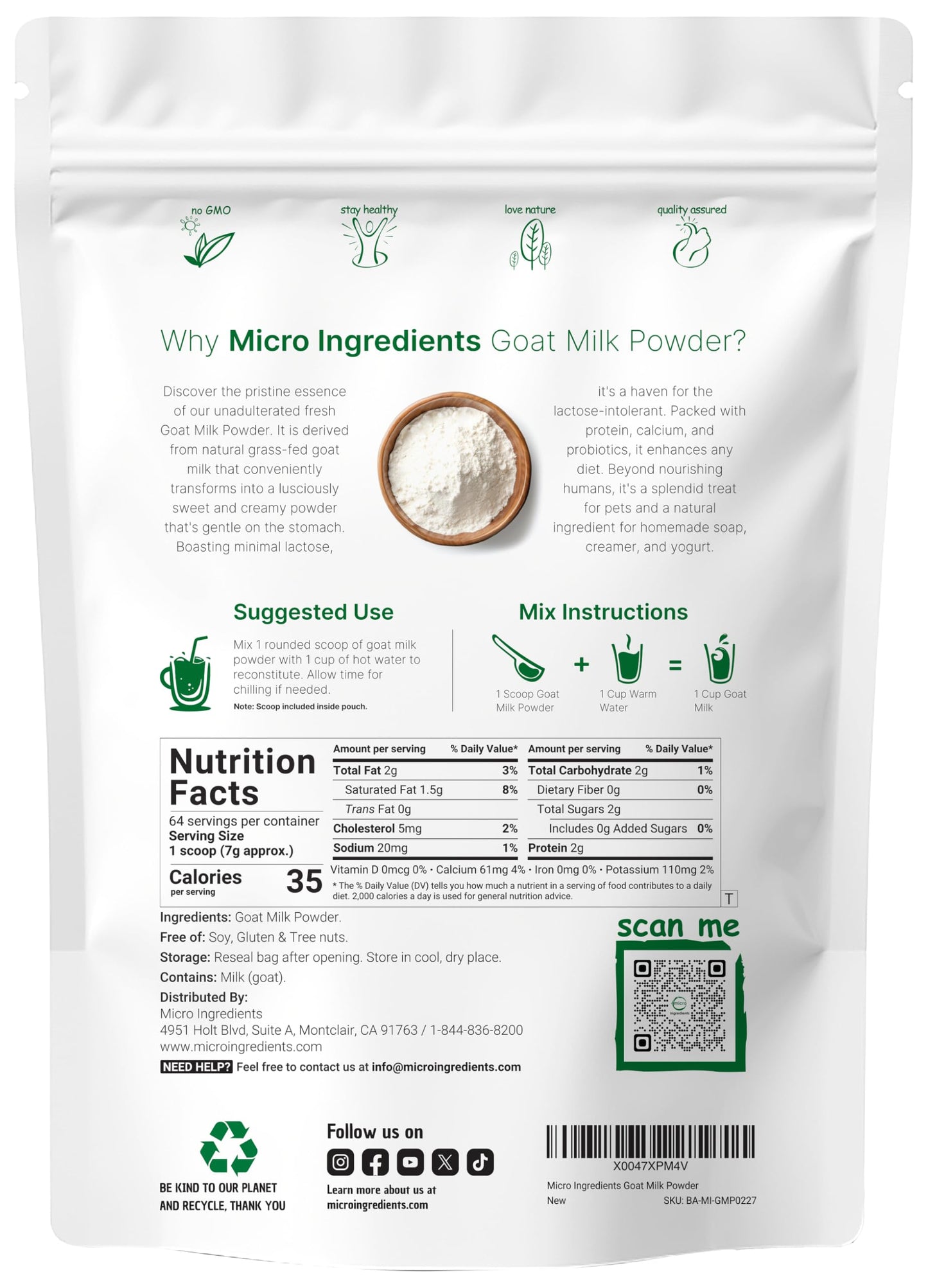 Micro Ingredients Goat Milk Powder  1 Lb | Grass-Fed Australian Source | Pure  Easily Digested Formula | High in Protein  Calcium & Probiotics | Non-GMO  Gluten-Free  Pet Friendly
