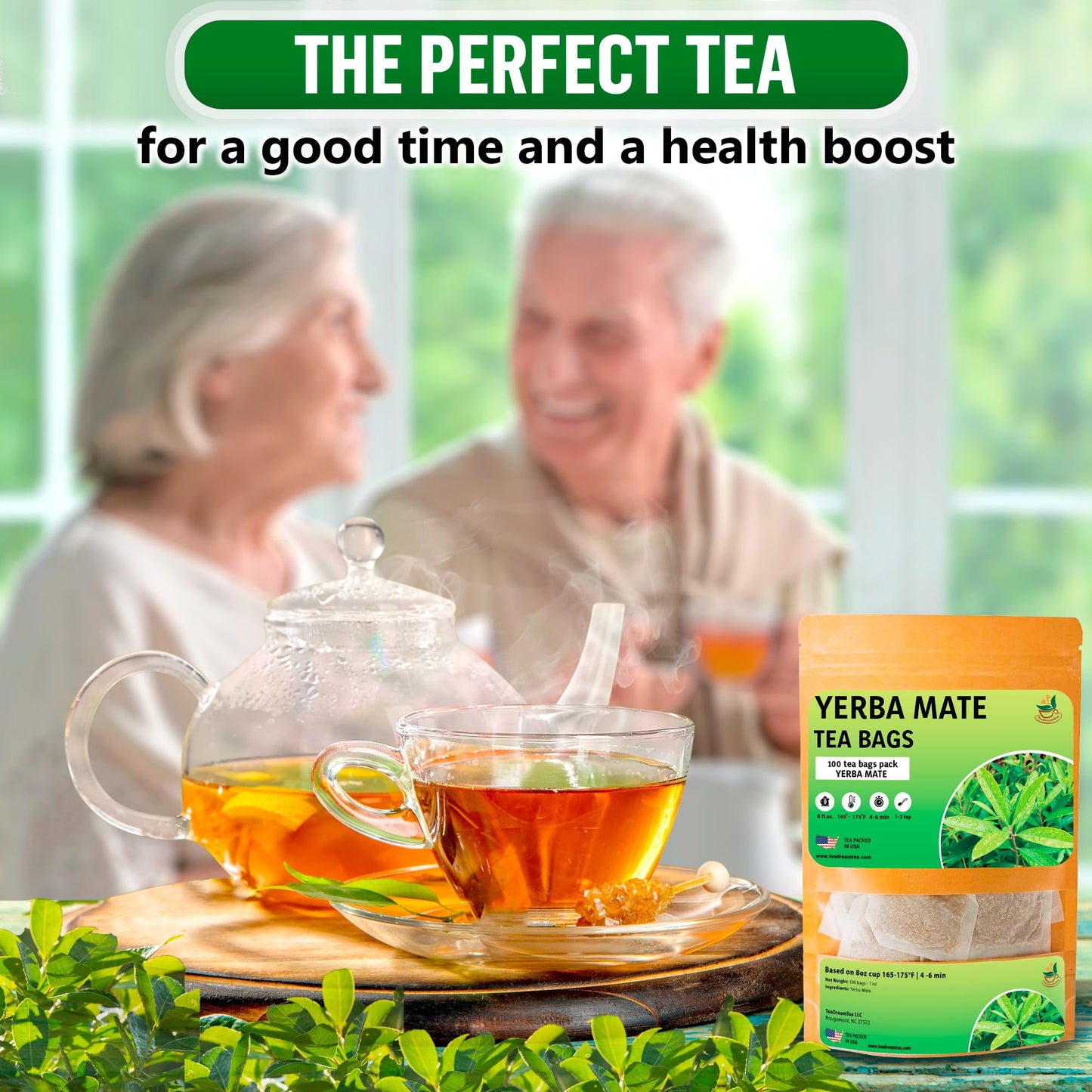 Yerba Mate Tea - Green Cut & Sifted - Unsmoked Energy Boost - 100 Tea Bags - Packed With Nutrients - Your Perfect Coffee Replace