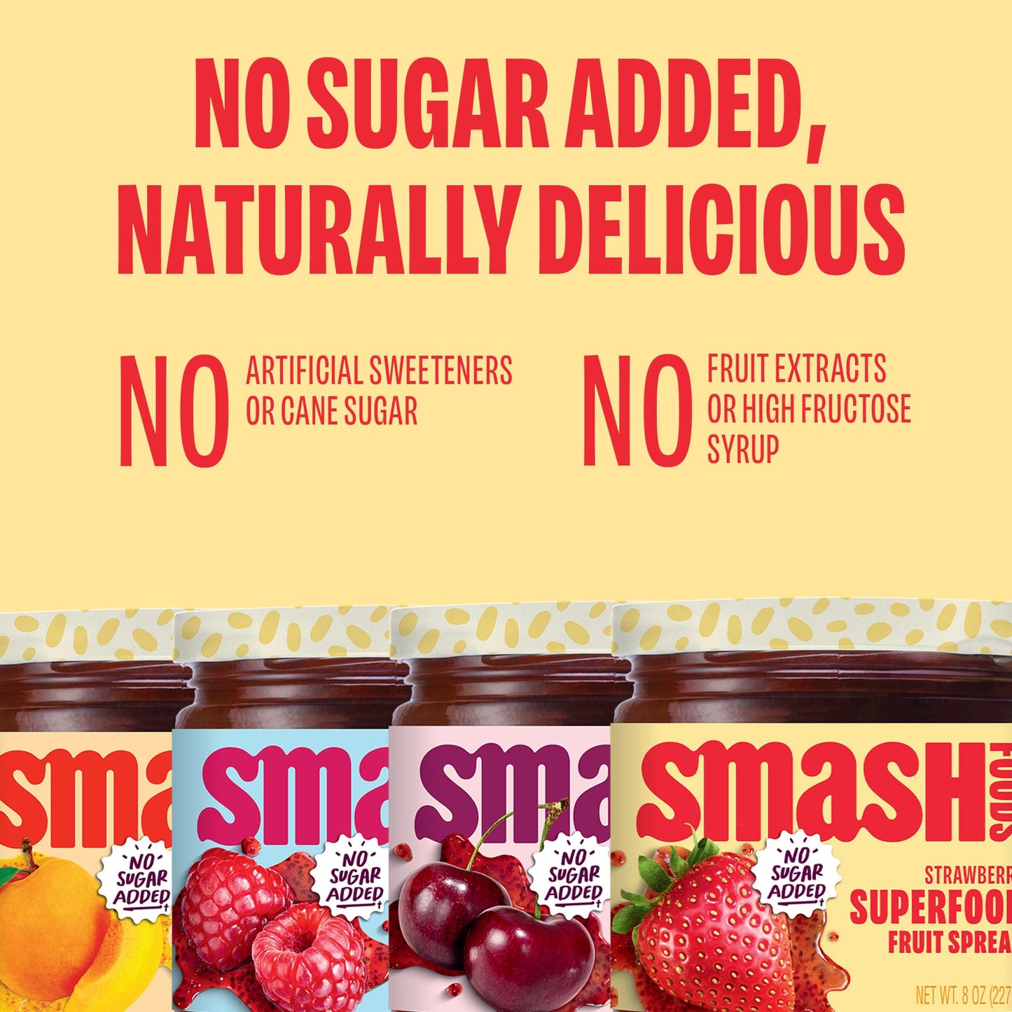 Smash Foods Jam | Adventure Variety 4-Pack | Low-Calorie, No Sugar Added Keto Jam with Upcycled Fruit & Chia Seeds | Vegan, Pale