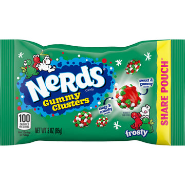 Nerds Frosty Gummy Clusters Share Pouch, Christmas Candy, Red and Green Gummy Candies, 3 oz