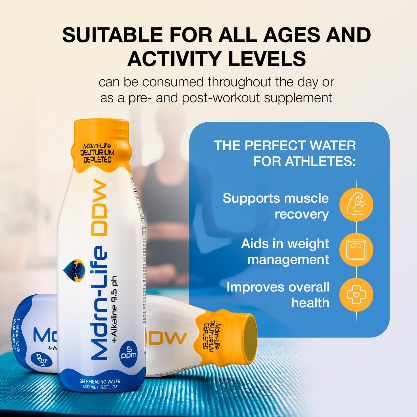 Mdrn-Life Deuterium Depleted Water, Alkaline 9.5 pH, Pack of 12 (500 ml each)