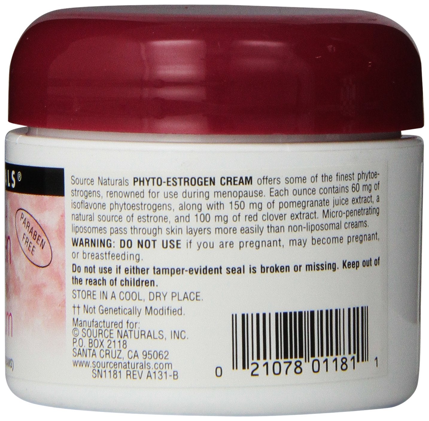 Source Naturals Phyto-Estrogen Cream, Paraben-Free, From Non-Gmo Soy - 2 Oz Cream