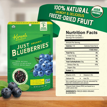 Karen'S Naturals Organic Freeze-Dried Blueberries, 2Oz, Pack Of 3 - Crunchy, Flavor Packed Freeze Dried Fruit Snack, Organic Blu