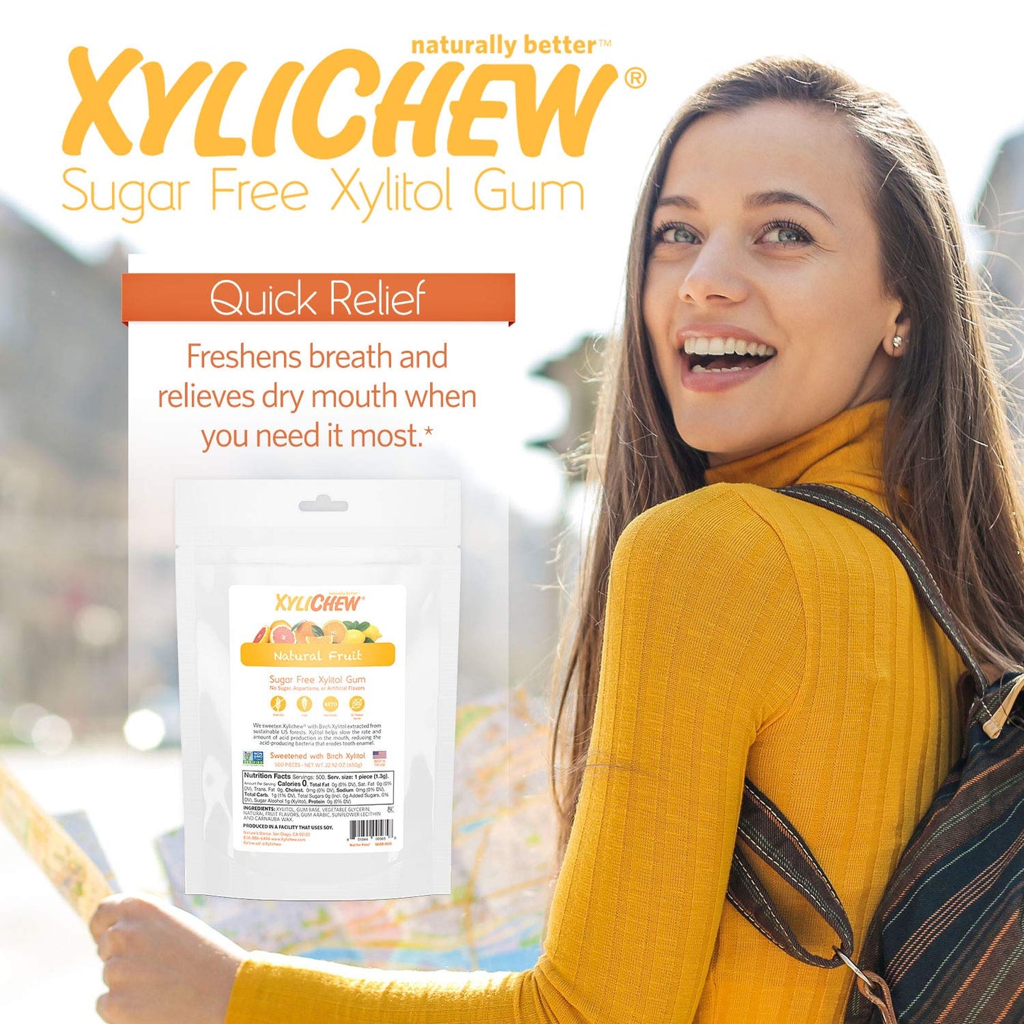 Xylichew Chewing Gum - 100% Xylitol, Non-GMO, Sugar-Free, Gluten-Free, 500 Count