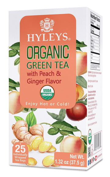 Hyleys Organic Green Tea Peach and Ginger Flavor - 25 Tea Bags