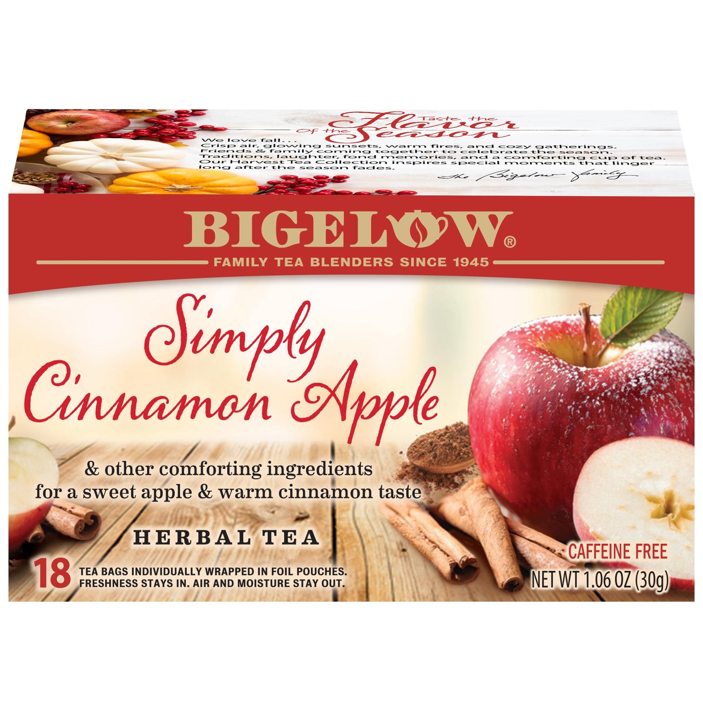 Bigelow Tea Simply Cinnamon Apple Herbal Tea, Caffeine Free, 108 Total Tea Bags, 18 Count (Pack of 6)