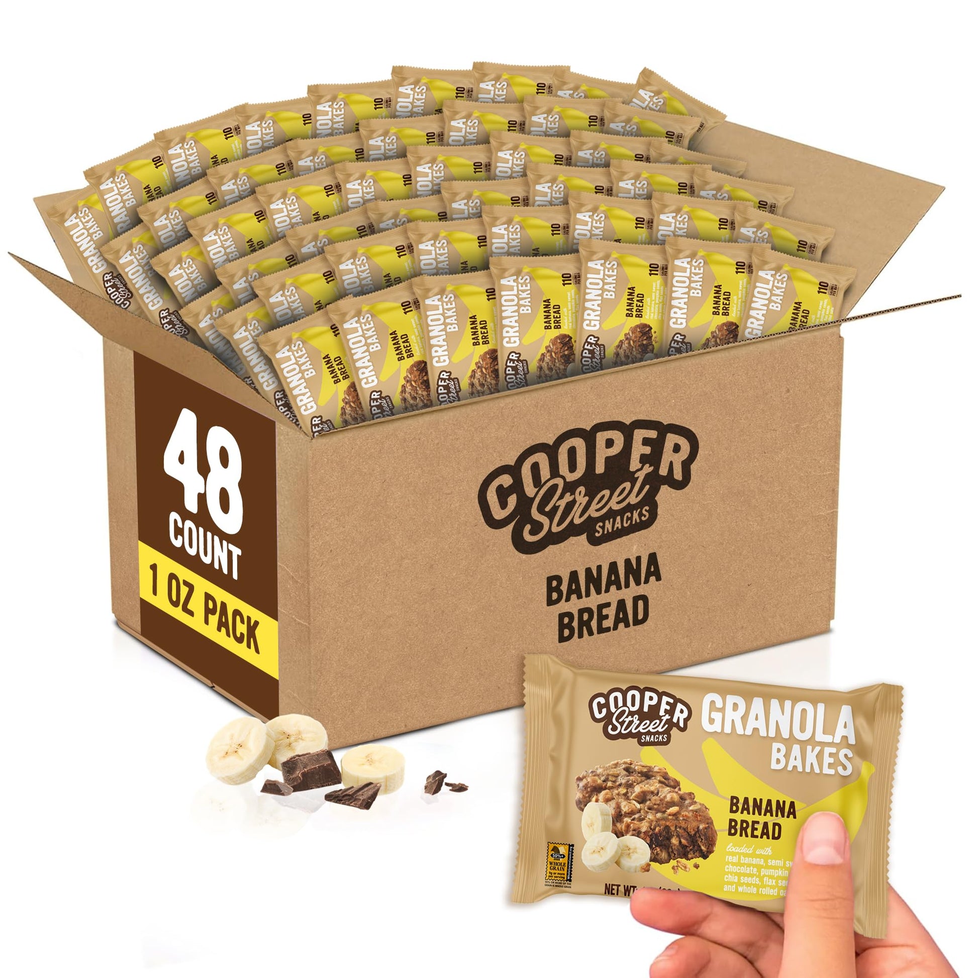 Cooper Street Banana Bread Granola Bakes (48 Count) - Individually Wrapped Soft and Chewy Granola Bars Bulk - Dairy, Soy, Peanut