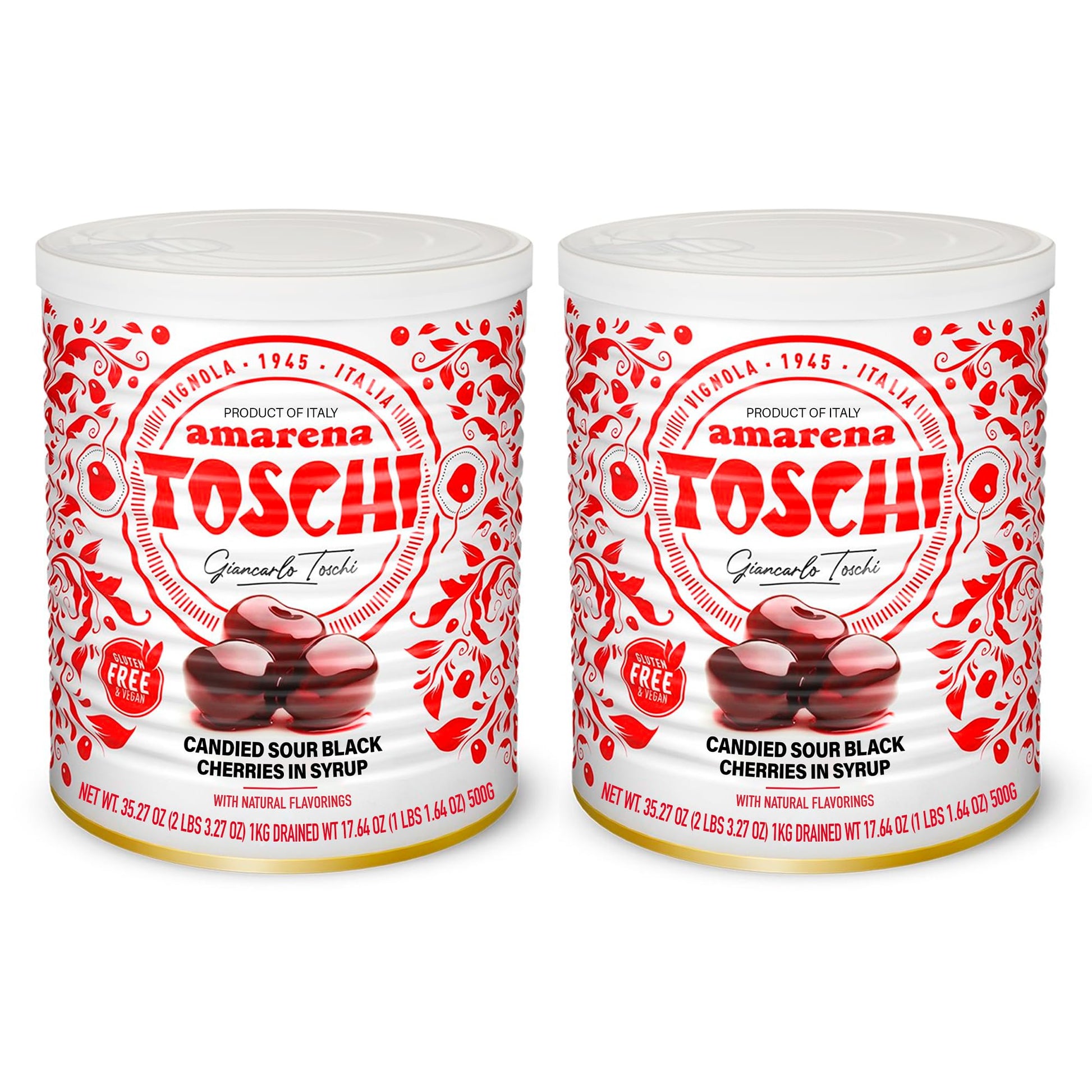 Toschi Amarena Black Cherries in Syrup (Pack of 2)