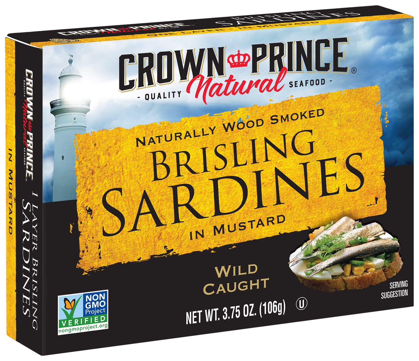 Crown Prince Brisling Sardines in Mustard, 3.75-Ounce Cans, Pack of 12