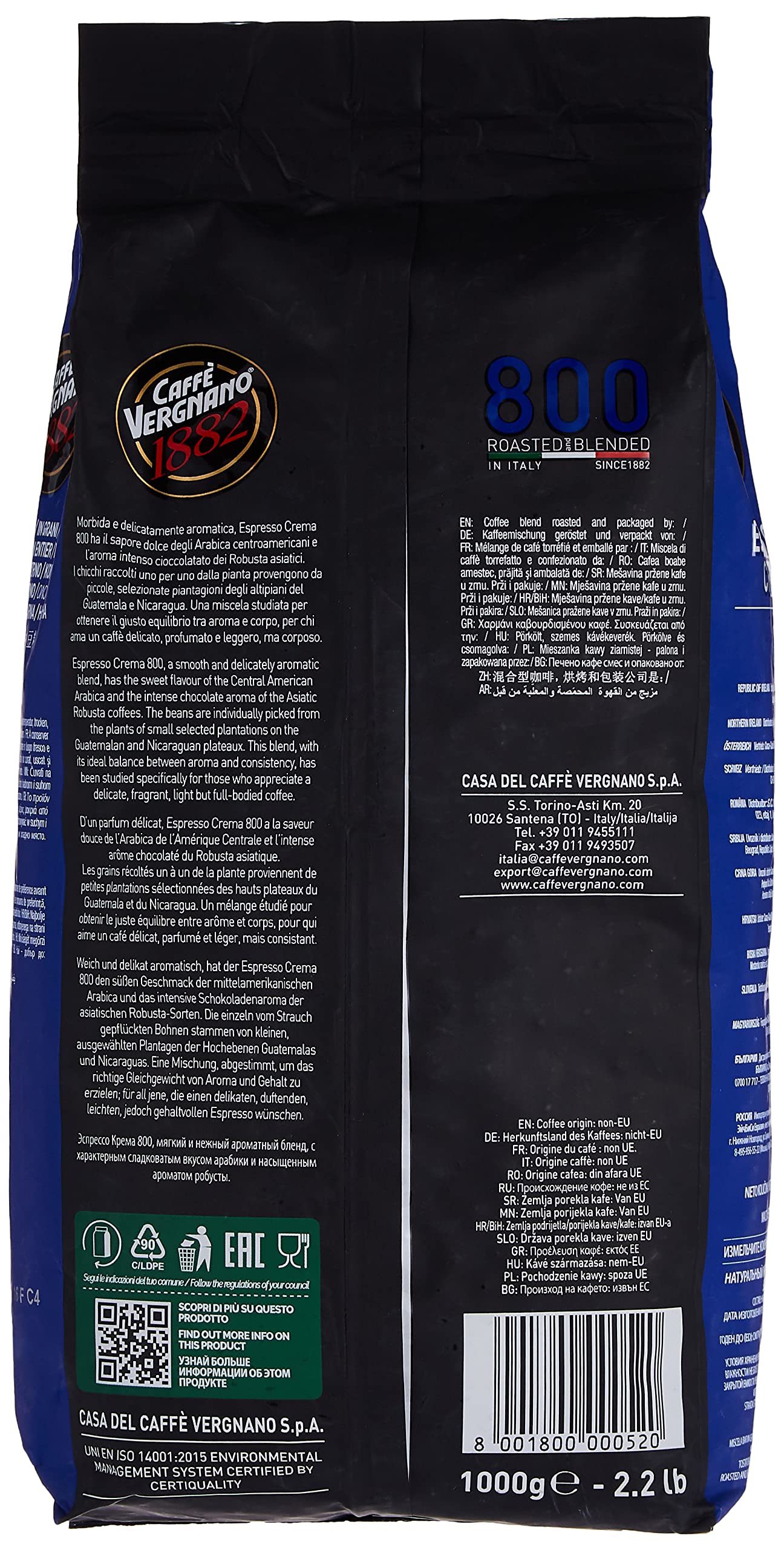 Caffe Vergnano 1882 Espresso Crema '800 Beans - 2.2 Lb