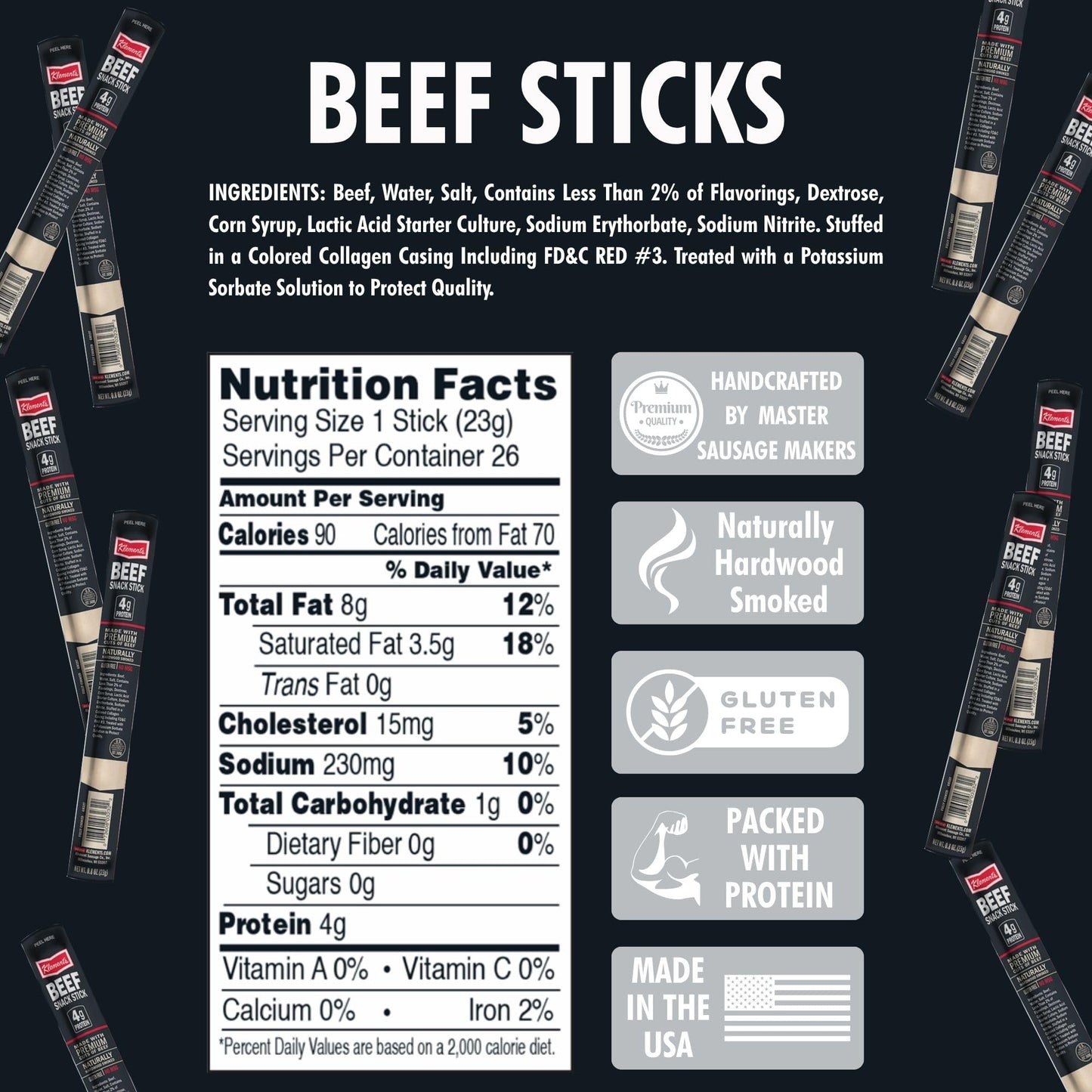 Jerky.Com 100% Original Beef Snack Sticks 26 Pack (24 + 2 Bonus) | Sugar Free, Low Carb, High Protein Keto Snacks | Delicious Gluten Free Beef Jerky Sticks | Gifts For Men
