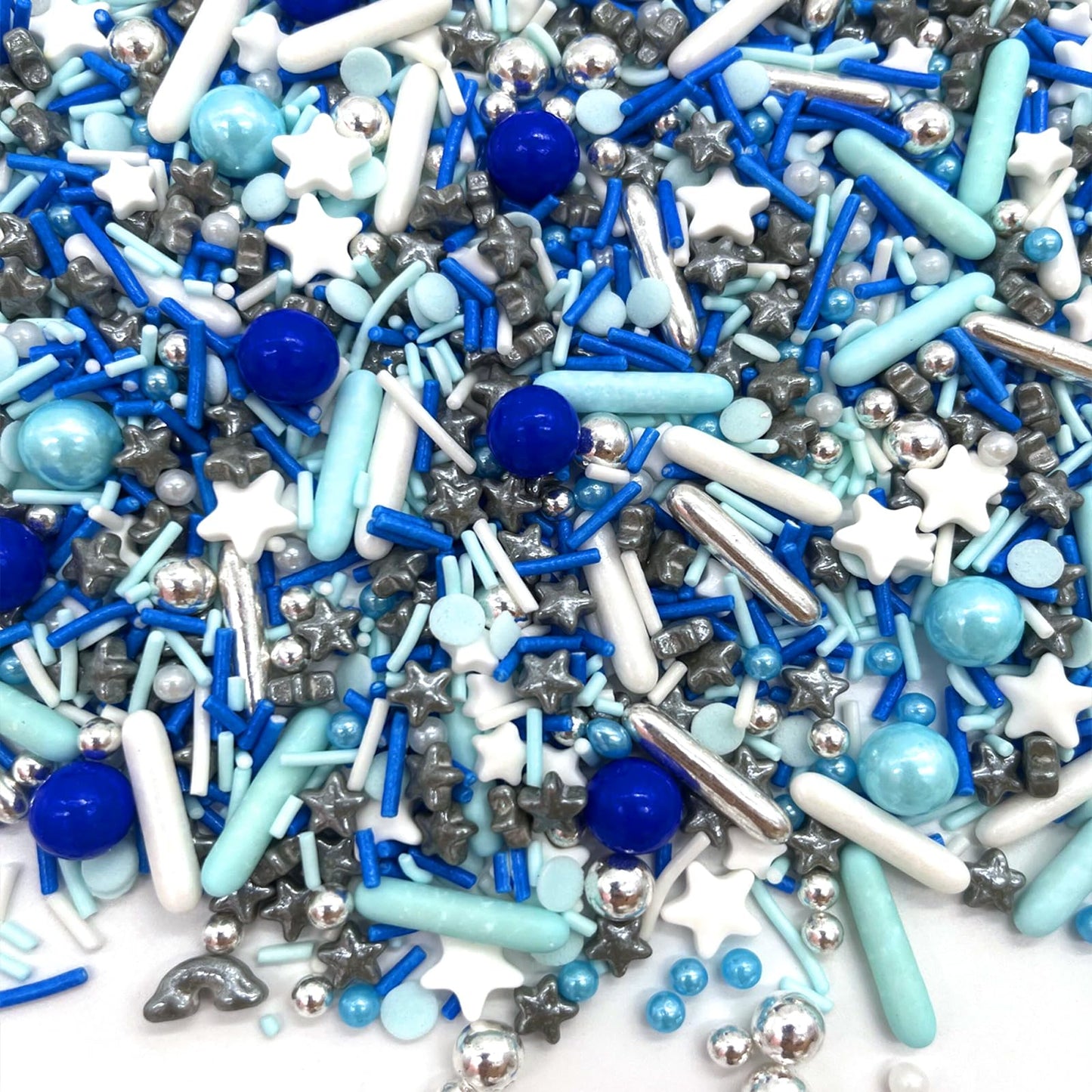 Weraru Edible Blue Silver Pearl Mix Sprinkles Candy Mixing Size Baking Edible Cake Decorations Cupcake Toppers Cookie Decorating