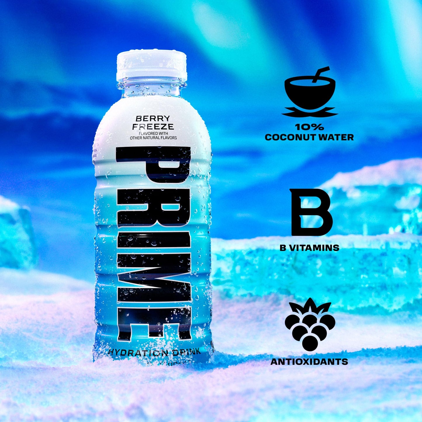 PRIME HYDRATION Sports Drinks Variety Pack - Blue Freeze, Cherry Freeze, ICE POP, 12 Fl Oz, 15 Pack, Electrolyte Enhanced, Low Sugar