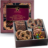 KREMERY Creamy Chocolate Cravings - Holiday Xmas Christmas Chocolate Covered Pretzel Twists & Grahams Cookies Gift Basket  in Brown Gift Box (12 Count  Assorted Sweet Toppings)