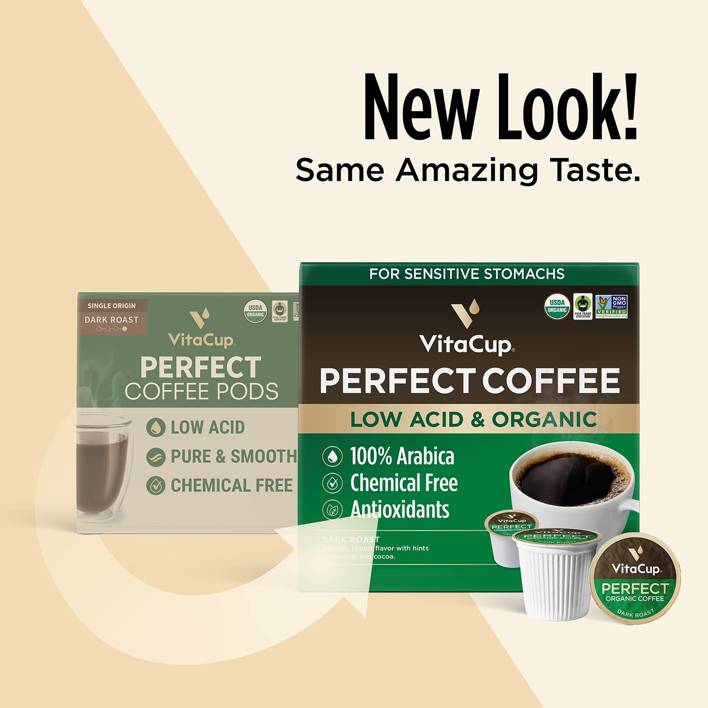 VitaCup Perfect Low Acid Coffee Pods  USDA Organic & Fair Trade  Mycotoxin Free  Dark Roast Guatemala Single Origin  Clean & Pure Recyclable Single Serve Pod compatible w/Keurig K-Cup malt-inspired 24 CT