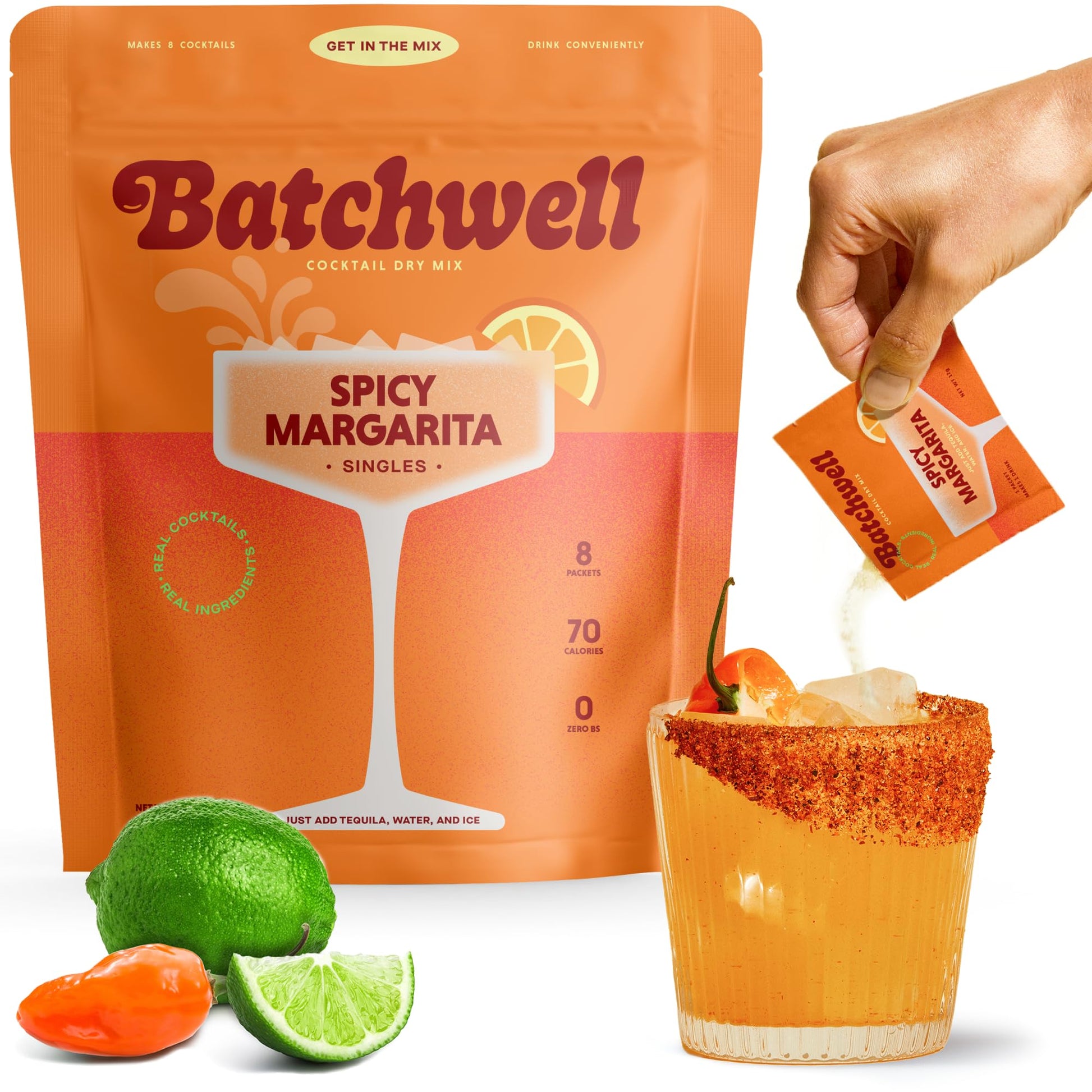 BatchwellS Spicy Margarita Mix Singles: Skinny Mixed Flavor Mixers  Mocktails Non-Beverage-Style Drinks - Portable Mixed Flavor Mix And Drink Mixers  Mocktail Mixers  No Stevia  No Artificial Sweeteners